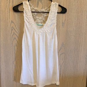 Cream tank top with lace and floral detail